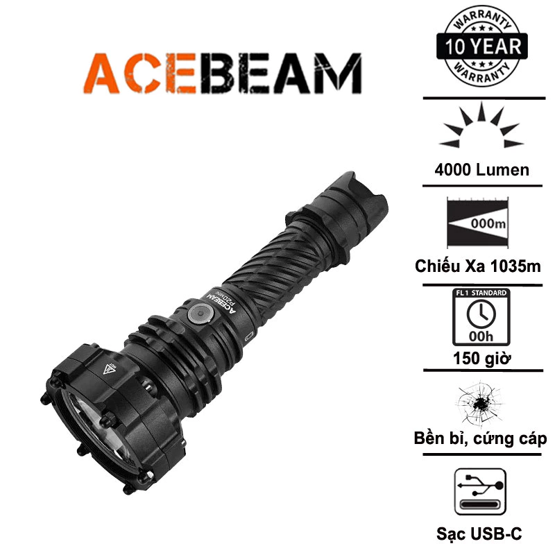 ACEBEAM P20 Mini - Đèn pin chiếu xa 4000 lumen chiếu xa 1035m, pin 21700 6400mAh, sạc USB-C