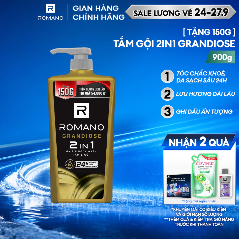 Tắm gội cho nam 2in1 Romano Grandiose 900g