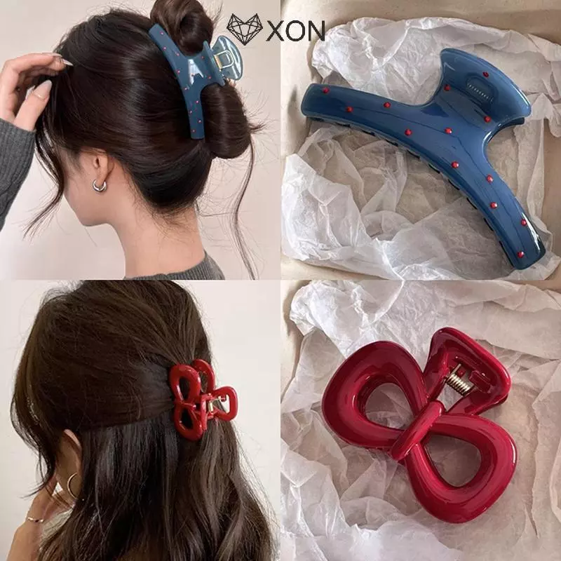 [XON] 2 Cái / bộ Vintage Xanh Chấm Bi Đỏ Nơ Tóc Kẹp Móng Vuốt Cá Mập Kẹp Tóc Barrette Hàn Quốc Mũ Phụ Kiện Dành Cho Nữ [Mina]