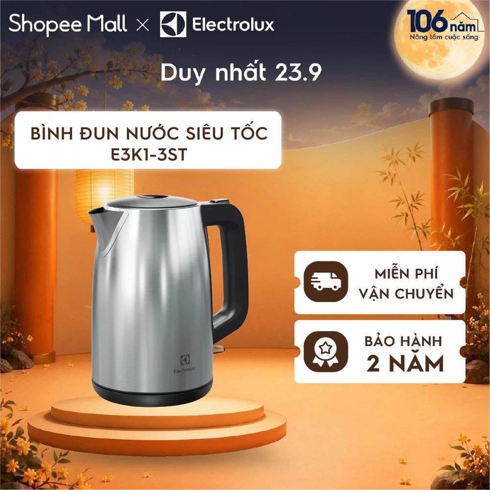 [Mới] Ấm đun siêu tốc Electrolux 1,7L E3K1-3ST - Chất liệu Inox/ Thép không gỉ