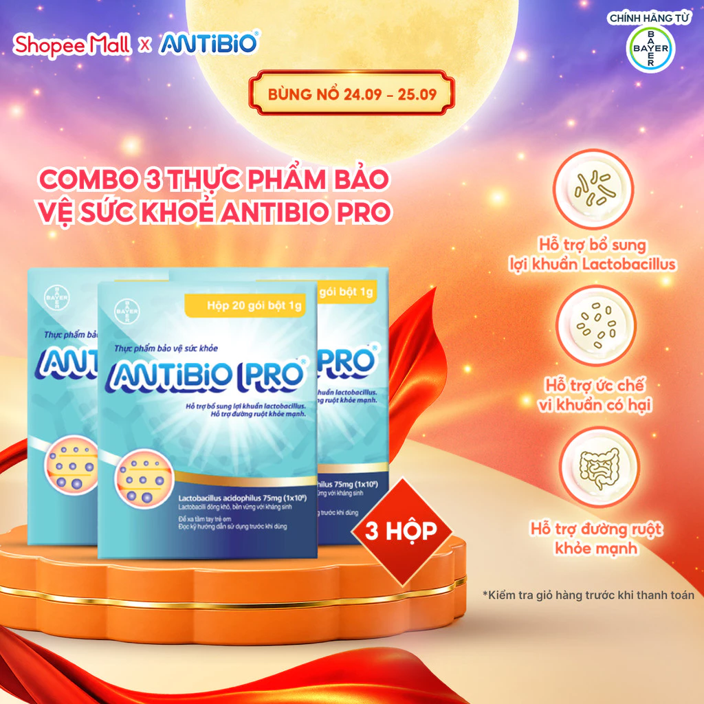 Combo 3 Thực Phẩm Bảo Vệ Sức Khỏe ANTIBIO PRO Hỗ Trợ Bổ Sung Lợi Khuẩn, Cân Bằng Hệ Vi Sinh Hộp 20 Gói x 1g x3