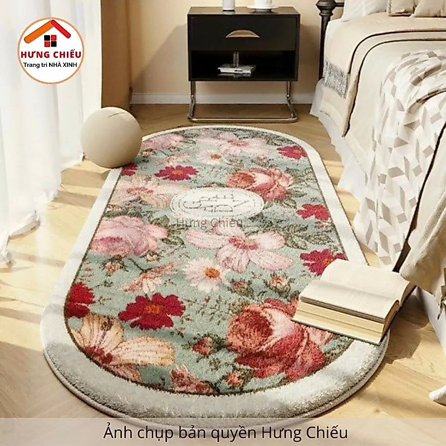 Thảm lông cừu đế dệt cao cấp họa tiết phong phú decor chân giường phòng ngủ (50 x 110 cm)-Hưng Chiếu ED05