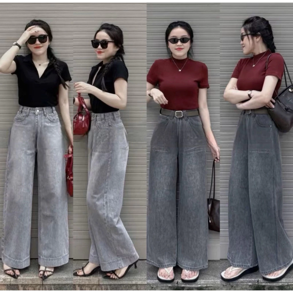 BLee [S_2XL]_ Quần jeans ống suông vừa màu xám jeans  mềm hai chiều dài