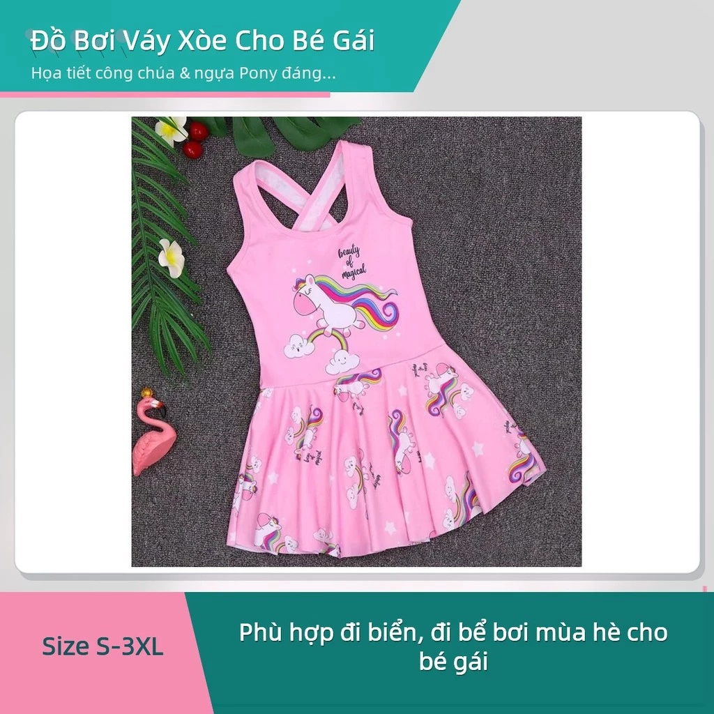 Đồ Bơi Bé Gái Liên Thân Váy Xòe Họa Tiết Công Chúa Ngựa Pony Có Quần Lót Bên Trong Size 3-14 Tuổi Kèm Mũ Bơi Tùy Chọn ✨Chiosala30.vn✨