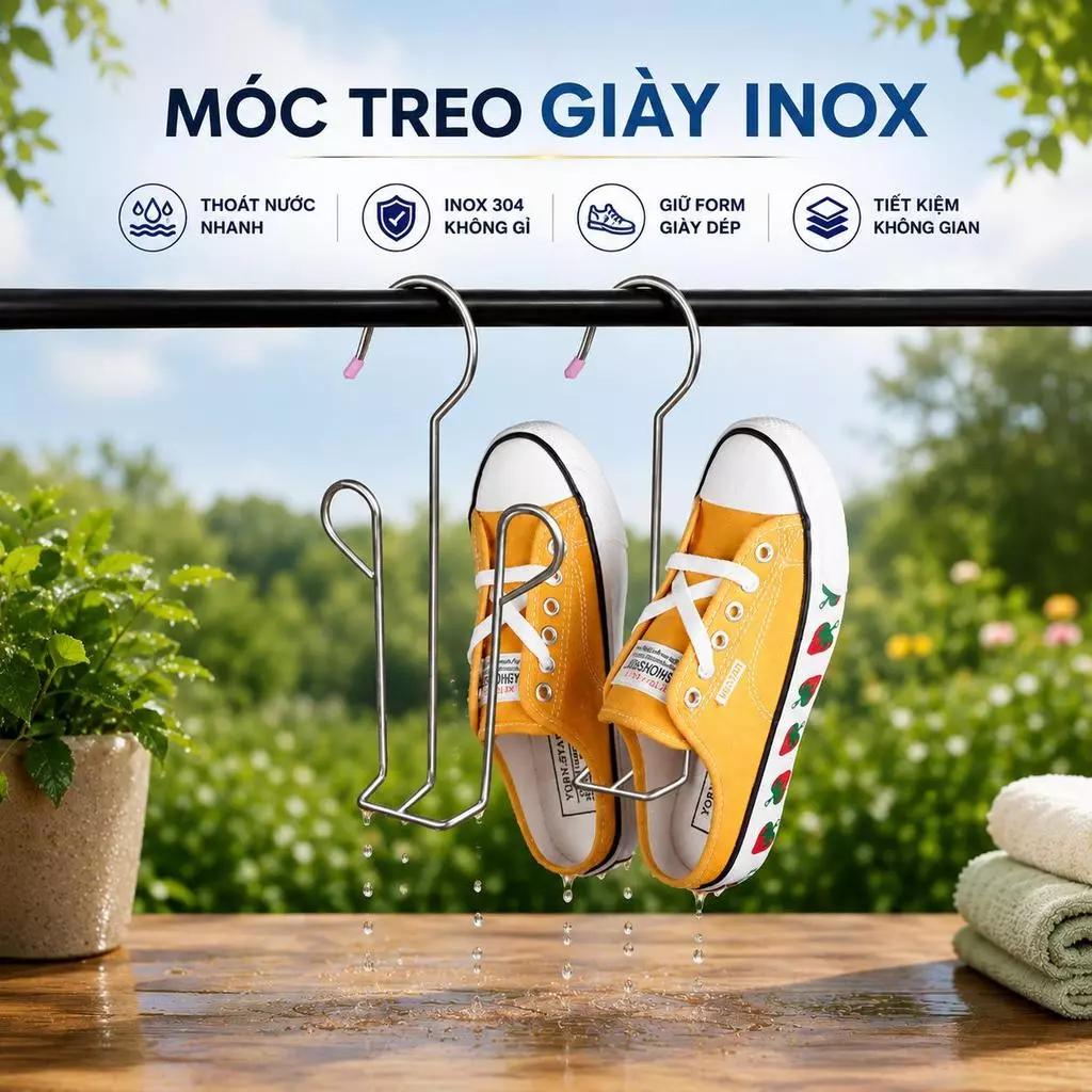 Móc Treo Phơi Giày Dép Inox Không Gỉ Giá Treo Giày Dép Nhanh Khô Khung Móc Cứng Cáp Tiện Dụng - GD361