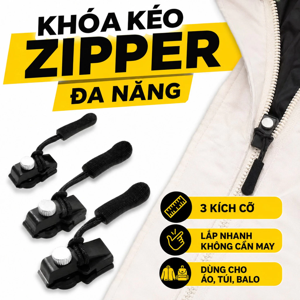 Khóa Kéo Zipper 3 Kích Cỡ Đa Năng, Sửa Chữa Nhanh Dây Kéo Zip Của Ba Lô, Quần Áo, Túi Xách