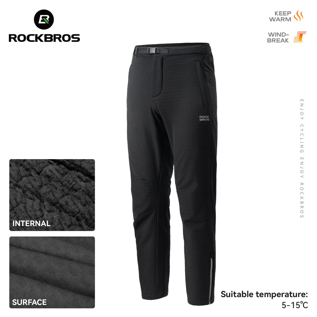 ROCKBROS Quần Đi Xe Đạp Nam Mùa Đông Chống Gió Lông Cừu Polyester Spandex MTB Xe Đạp Đường Bộ Túi Phản Quang Mắt Cá Chân Thoáng Khí 5-15°C