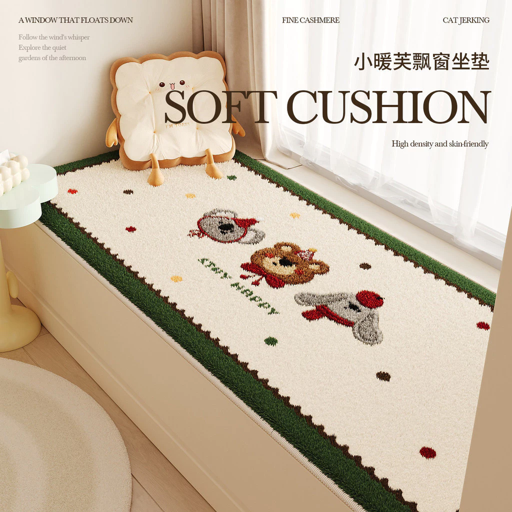 [Sản phẩm mới] Phim hoạt hình dễ thương Đệm cửa sổ vịnh giả Cashmere Phòng ngủ Chăn đầu giường Sang trọng Ban công Thảm dày Đệm