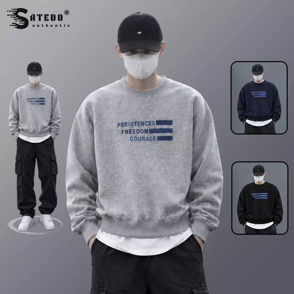 Áo Sweater Nỉ Dài Tay SATEDO Unisex Form Basic, Nỉ Hai Da, In Chữ PERISTENCES, EU, Phong Cách Streetwear, Mã SP: ACT09