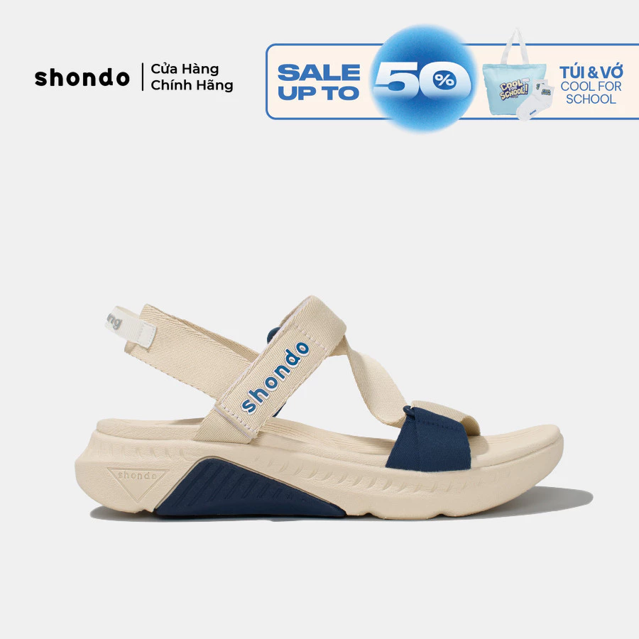 Giày Sandal Nam Nữ Shondo F7R Đế Phylon Cao 5cm Be Phối Xanh Dương F7R2530