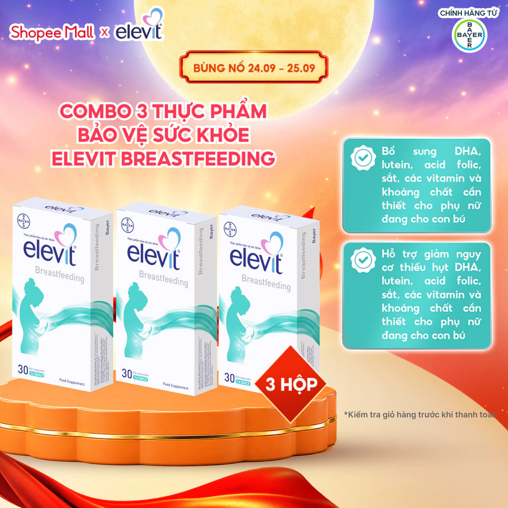 Bộ 3 Elevit Breastfeeding Vitamin bổ sung cho phụ nữ sau sinh và cho con bú có DHA, Omega3, Canxi và Các khoáng chất