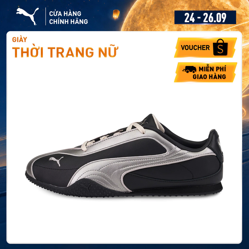 Giày Thời Trang PUMA Nữ Bella V2 Leather Black-Aged Silver-Alpine Snow Màu Đen