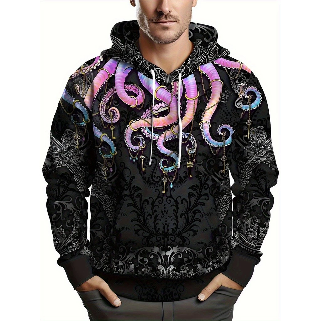 Sản phẩm mới dành cho nam 3D Áo hoodie dài tay thông thường, Áo nỉ in họa tiết bạch tuộc đầy màu sắc Áo hoodie in họa tiết thời trang Áo hoodie thời trang Áo hoodie thể thao thời t