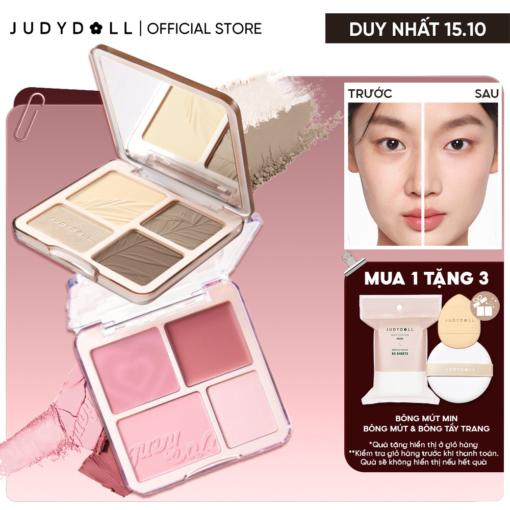 Bảng Phấn Tạo Khối Bắt Sáng 4 Ô JUDYDOLL Highlight & Contour Palette + Bảng Má…