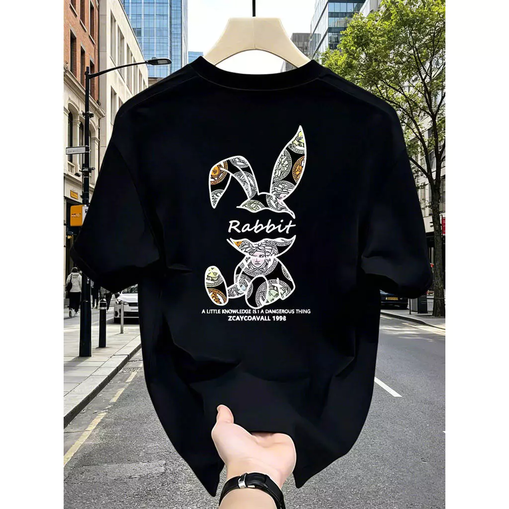 Áo nam nữ tay lỡ HappyTee - Áo Thun Unisex Rabbit Street – Hình Thỏ Cá Tính In Trước Sau