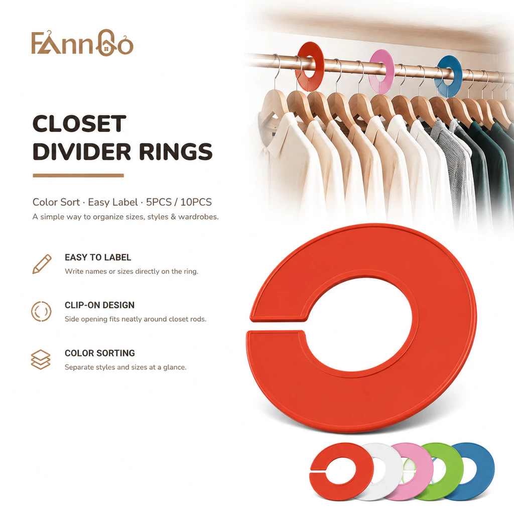 Bộ Sắp Xếp Quần Áo Fanngo gồm 10 nhãn kích cỡ bằng nhựa dùng cho giá treo quần áo, móc treo quần áo boutique với nhiều màu sắc không viền.