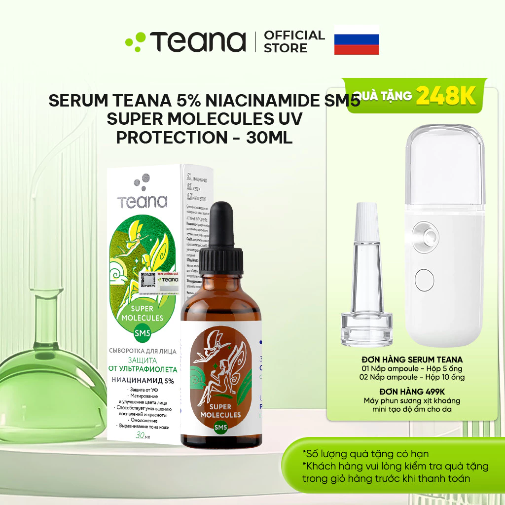 Serum Teana 5% Niacinamide SM5 Super Molecules UV Protection kiềm dầu, ngừa mụn, mờ thâm và bảo vệ da tối ưu - 30ml