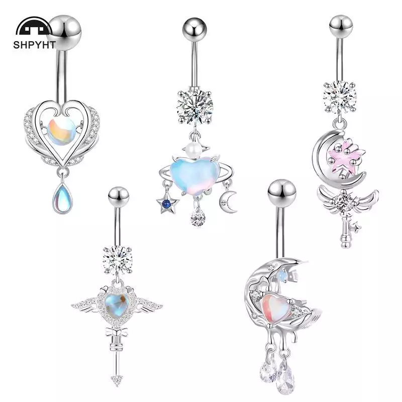 [SHPYHT] Nhẫn Nút Bụng Sáng Bóng Thép Không Gỉ Trái Tim Rốn Xuyên Barbell Dành Cho Nữ Thời Trang Bụng Nhẫn Cơ Thể Gợi Cảm Trang Sức Mới