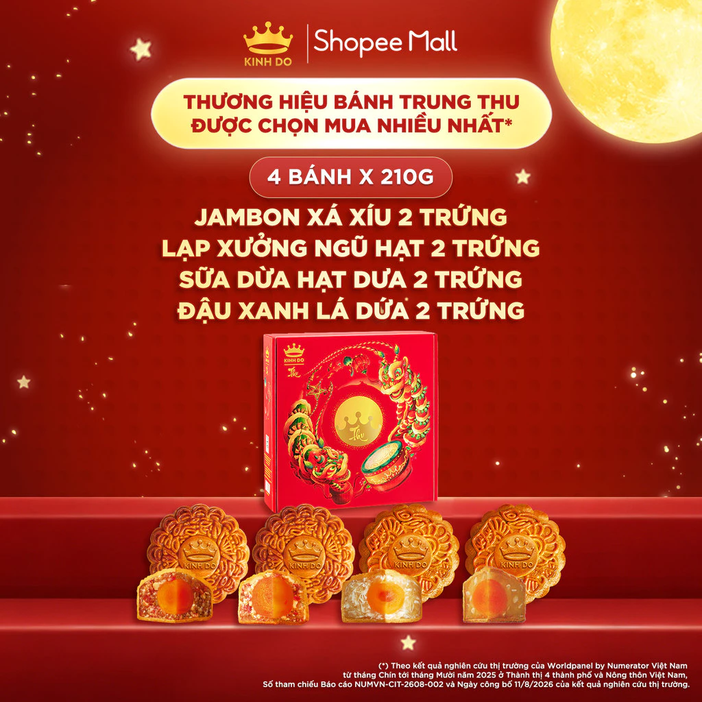 [CÓ TÚI + HỘP] Hộp 4 bánh trung thu Kinh Đô "Mặn Ngọt Đủ Đầy" (4 bánh x 210g)