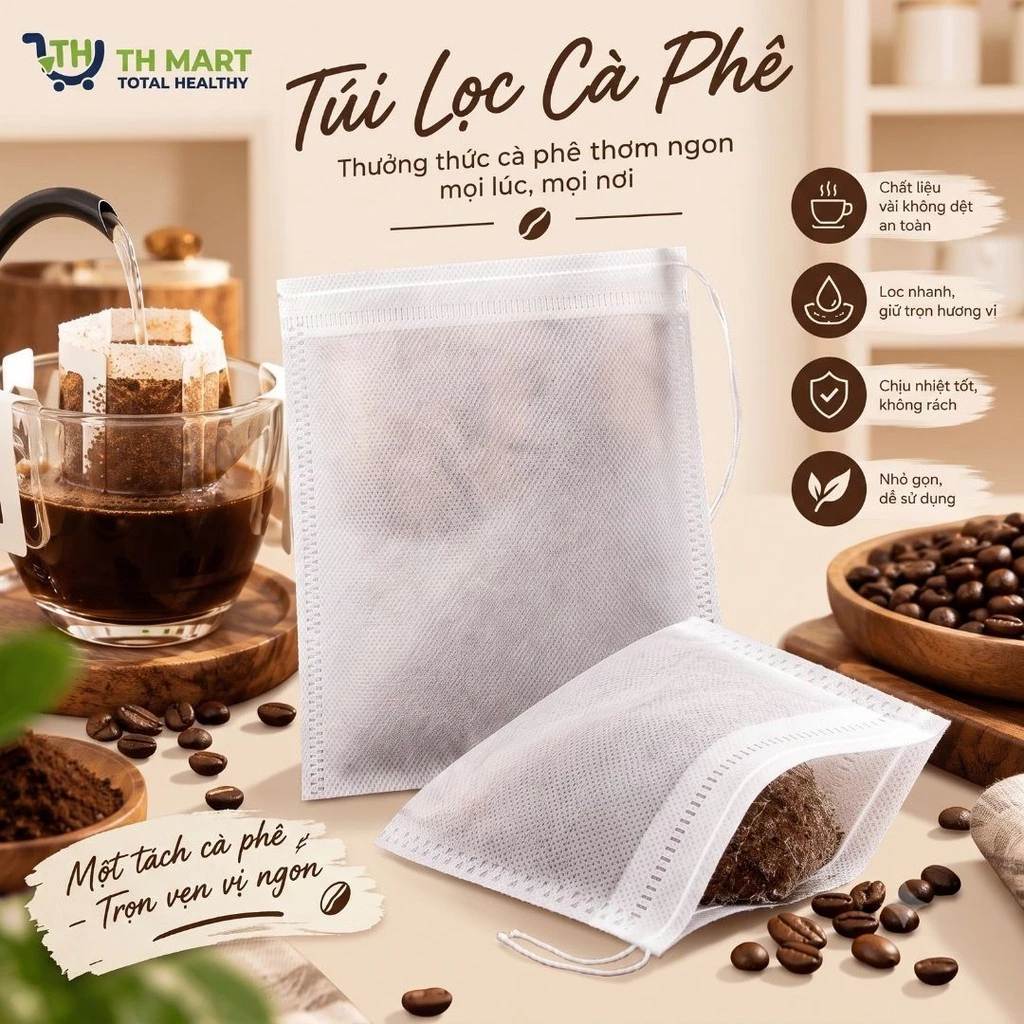 Túi Lọc Cà Phê, Trà Thảo Dược Dây Rút Vải Không Dệt An Toàn, Chịu Nhiệt Tốt, Kích Thước 7x9cm