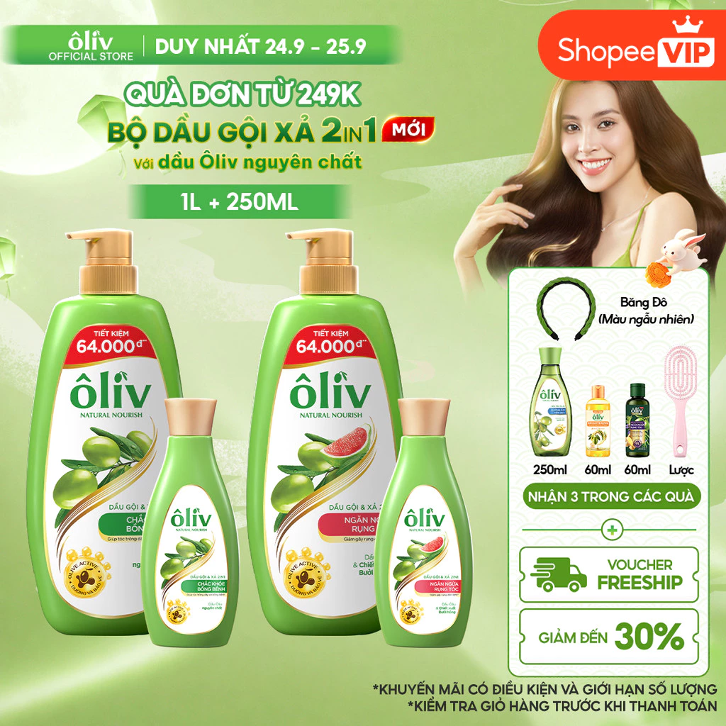 [VOUCHER SVIP 20%] [SẢN PHẨM MỚI] Combo Dầu Gội Xả ÔLIV 2IN1 Ngăn Gãy Rụng/Chắc Khỏe Bồng Bềnh 1L & 250ML