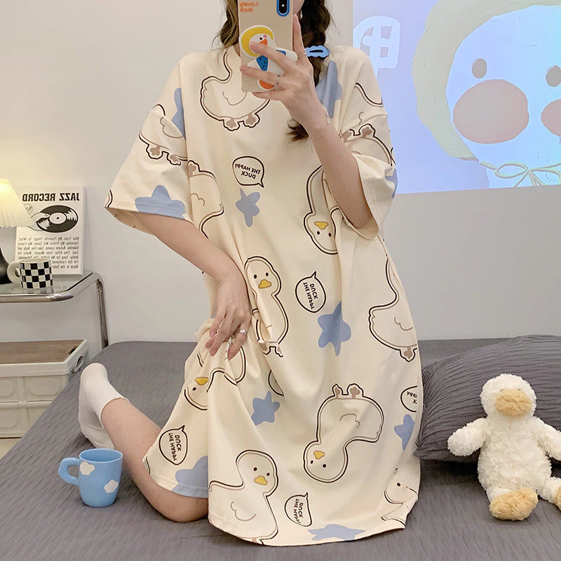 Bộ Đồ Ngủ Nữ Váy Ngủ Nhẹ Thoải Mái Tốt Thở Vừa Tay Ngắn Mùa Hè Ngọt Ngào Dễ Thương Thoáng Mát Rời Có Thể Mặc Bên Ngoài Nữ Quần Áo Nhà