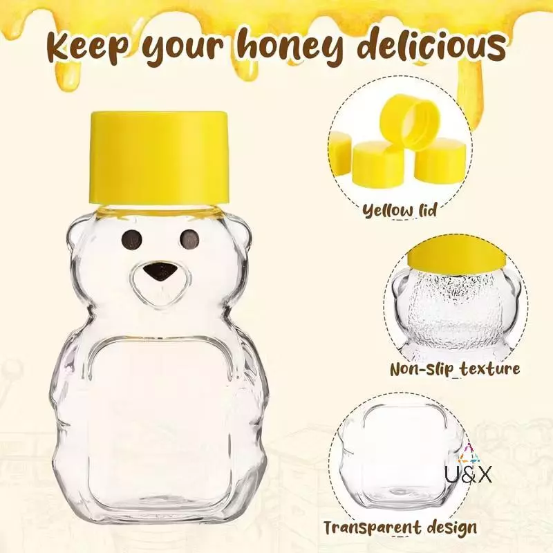U & X 20 chiếc Chai nước ép gấu hoạt hình dùng một lần bằng nhựa, Chai phân phối dung tích nhỏ, Chai mật ong 60ml MỚI