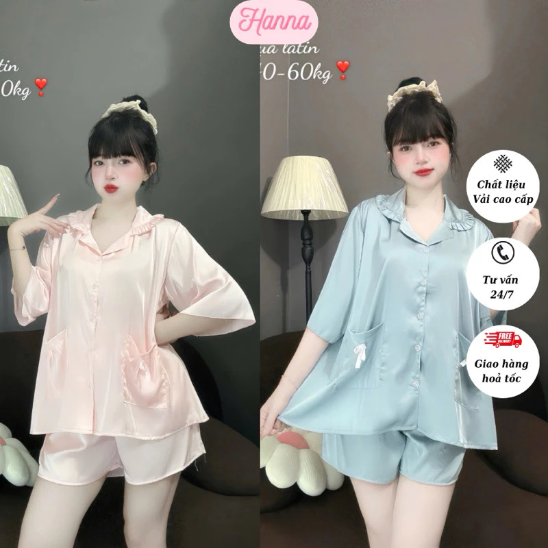 Đồ ngủ nữ tiểu thư bánh bèo áo cộc quần cộc chất liệu lụa latin cao cấp , đồ bộ mặc nhà cho nữ