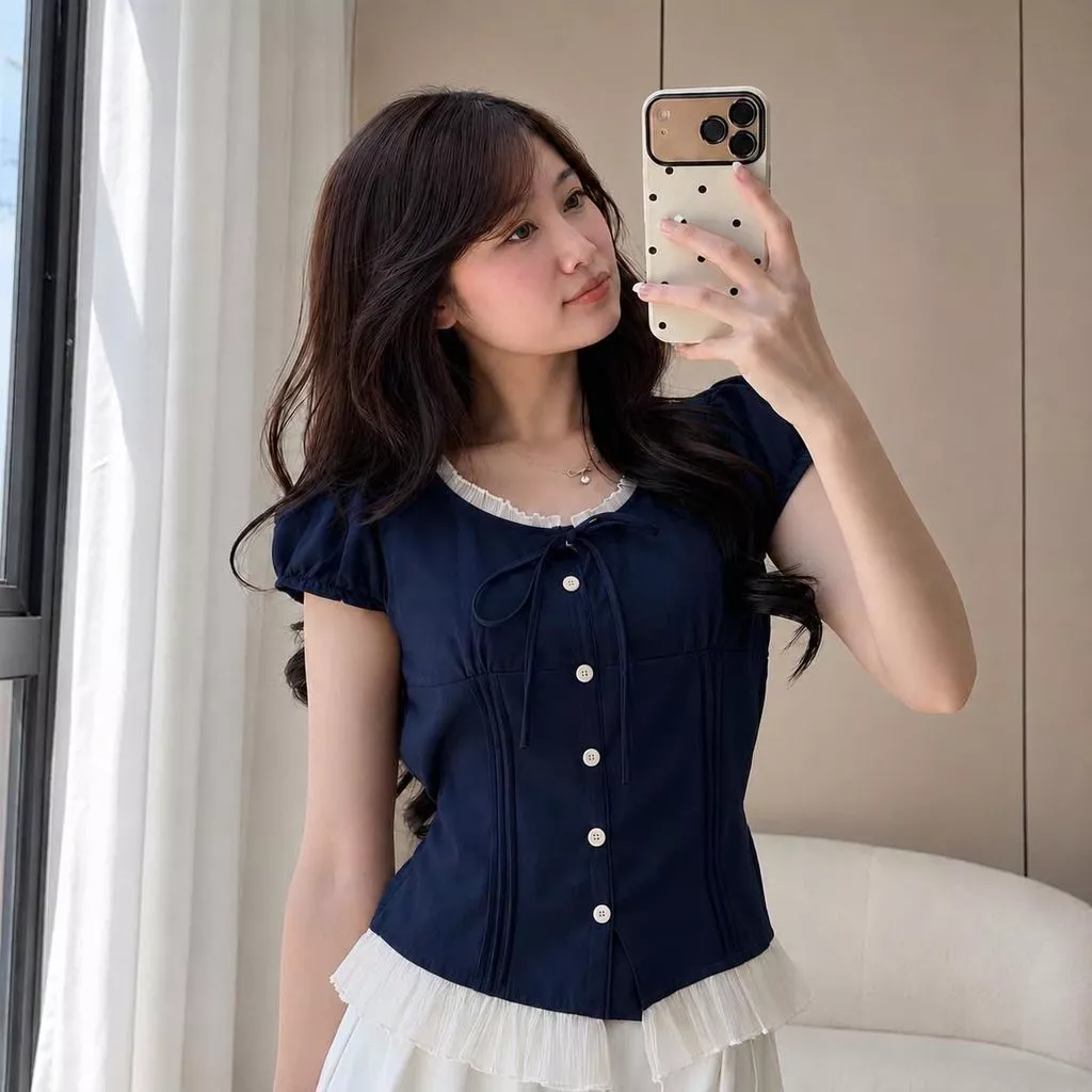 Áo Điệu, Áo Kiểu Tiểu Thư Nữ Hoa Nhí phối ren xinh xắn nhiều màu