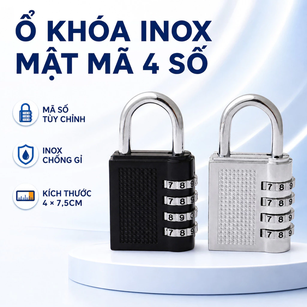 Ổ Khóa Mật Mã 4 Số Inox 4x7,5cm, Khóa Số Không Cần Chìa Cho Vali Tủ Đồ Hành Lý
