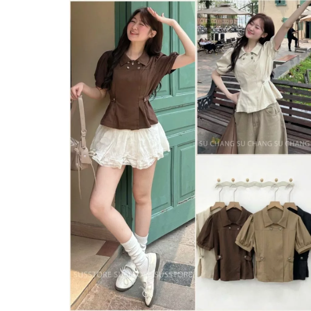 Áo Sơ Mi Cổ Bẻ Tay Bồng Bo Eo Lưng Chun A8770 Thời Trang Nữ - Fashion 73