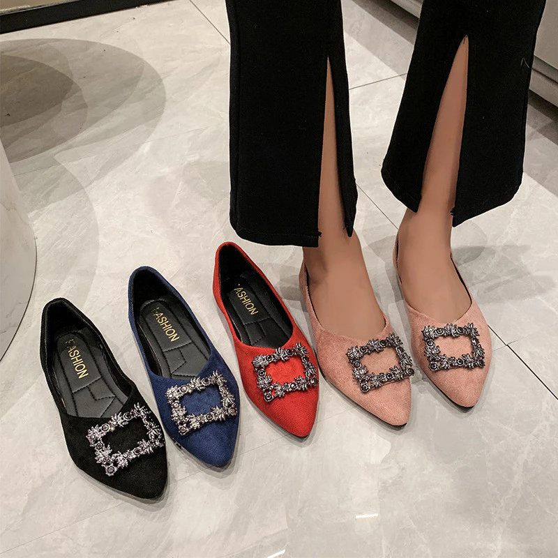 2024 Kích Thước Lớn Đậu Hà Lan Giày Nữ Bơm Phẳng Mũi Nhọn Thời Trang Slip-On Slip-On Loafers Cross-Bor