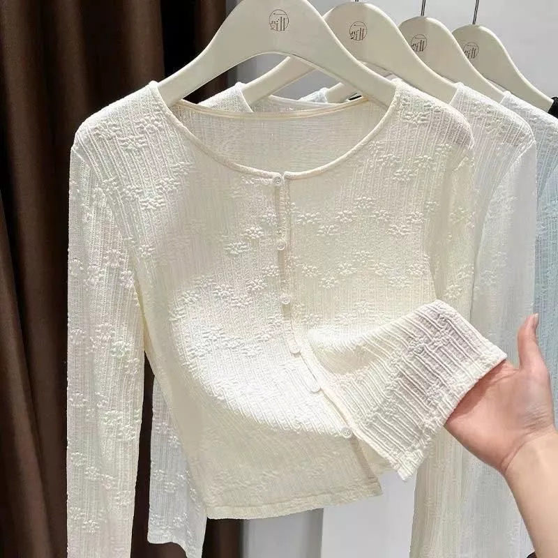 Áo khoác cardigan nữ ren mỏng dài tay phối hoa nổi thời trang nữ dễ phối đồ