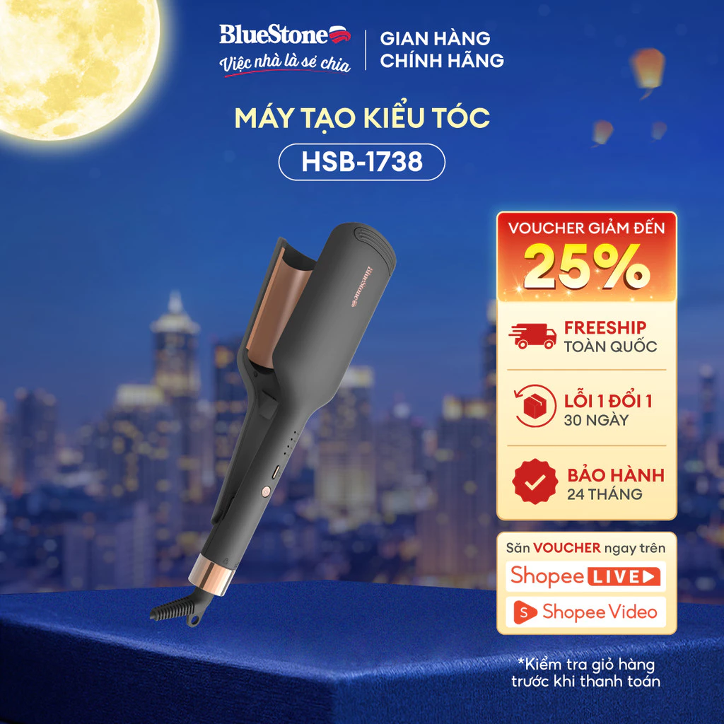 Máy Uốn Tóc Sóng ION Âm BlueStone HSB-1733 | 100W – Uốn Sóng Tự Nhiên – Giữ Nếp Bền – Bảo Vệ Tóc – BH 2 Năm