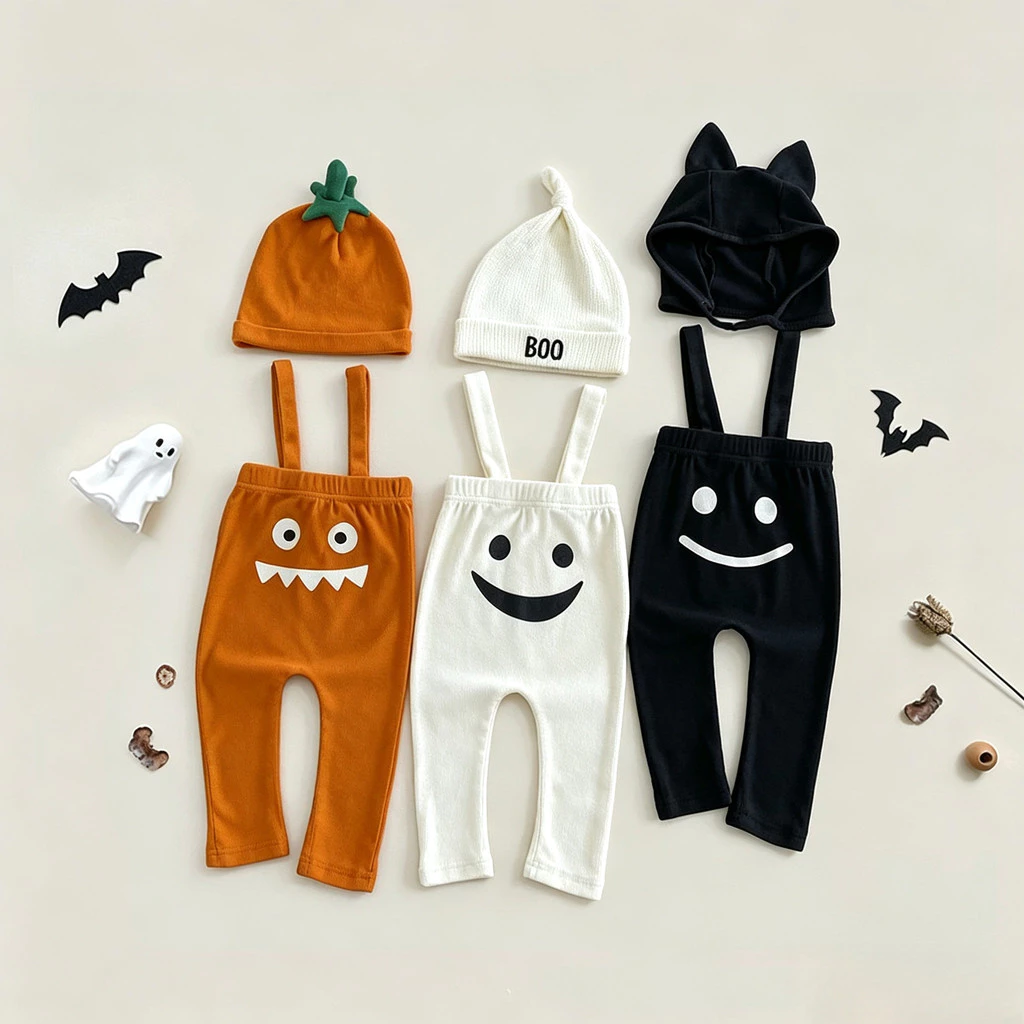 Bộ áo liền quần Halloween hình con dơi bí ngô dễ thương với áo dài tay 0-24 tháng Quần áo trẻ em