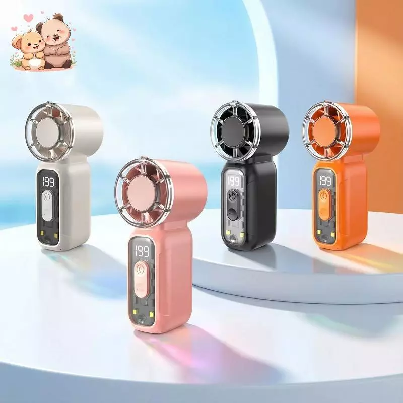Quạt mini cầm tay 199 tốc độ không cấp, quạt có màn hình hiển thị số và đèn pin LED, quạt sạc USB-C im lặng siêu nhỏ gọn