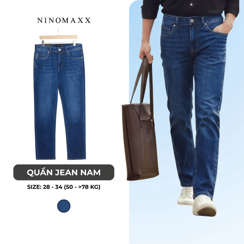Quần Jean Nam Ninomaxx Form Tapered Xanh Dương FLEXFORM DENIM Co Dãn Linh Hoạt Siêu Mát Thoáng Khí 2509010