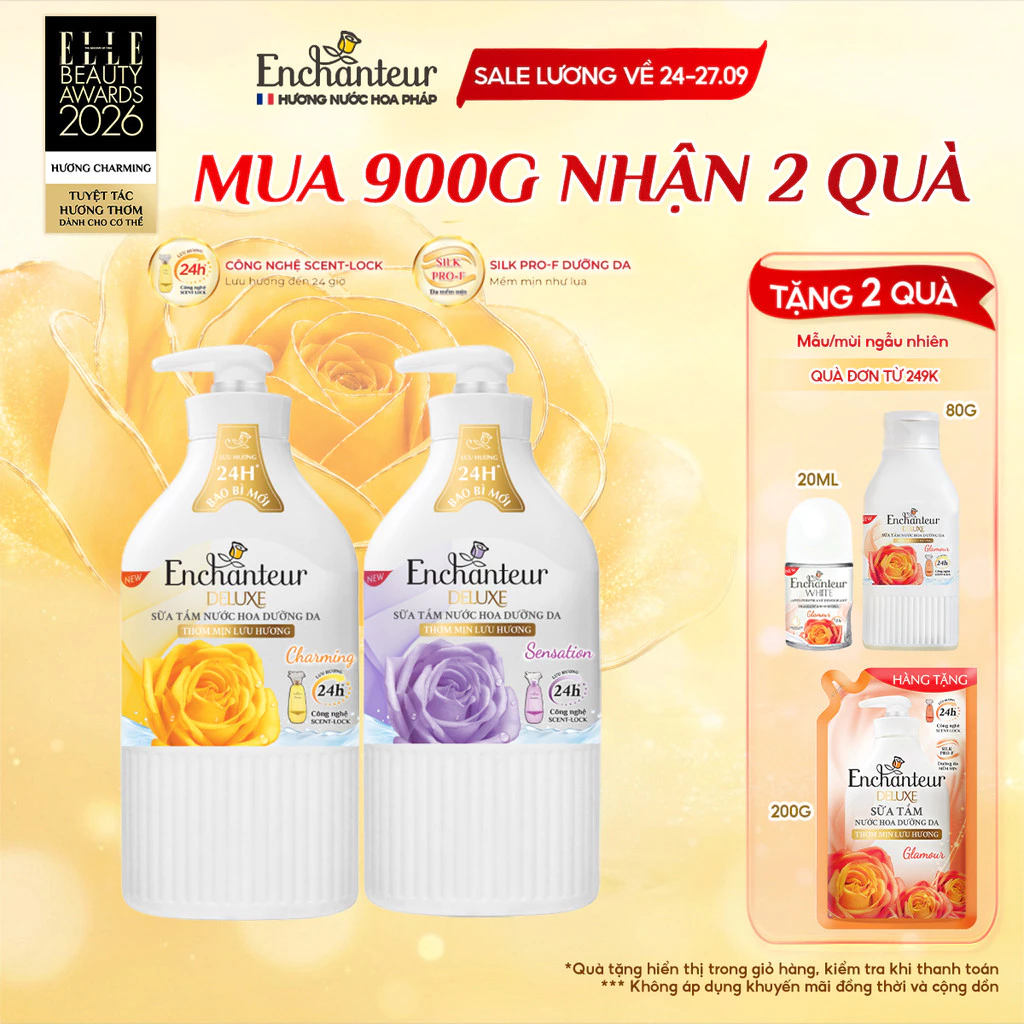[CẢI TIẾN MỚI] Sữa tắm hương nước hoa Pháp Enchanteur Deluxe 900g - Mềm mịn như lụa Lưu hương 24H