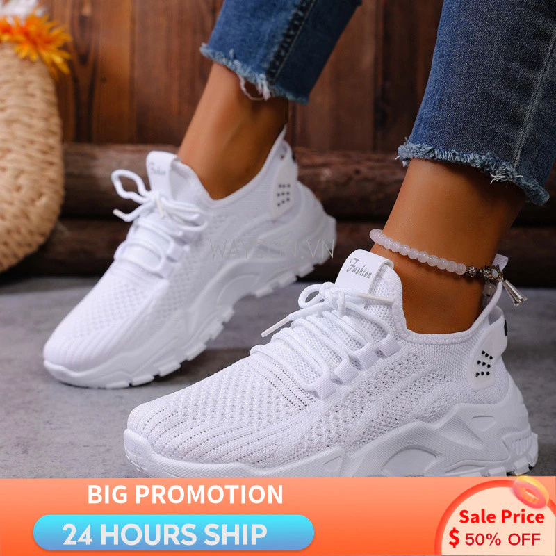 {READY STOCK} Giày nữ cỡ lớn Mùa hè Phong cách mới Thoáng khí Đế mềm bay dệt lưới thoáng khí thoáng khí