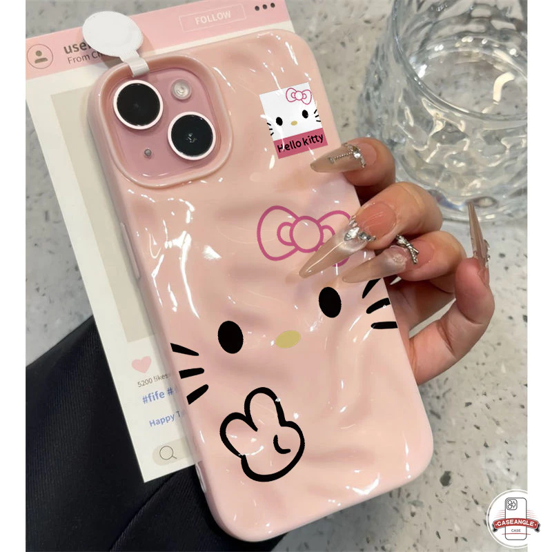 Tương thích cho IPhone 16 13 11 15 12 14 Pro Max 7 8 15 16 Plus X XS MAX XR Dễ thương Đường nét đơn giản Hello Kitty Biye Water Ripple Wave Wrinkle Case