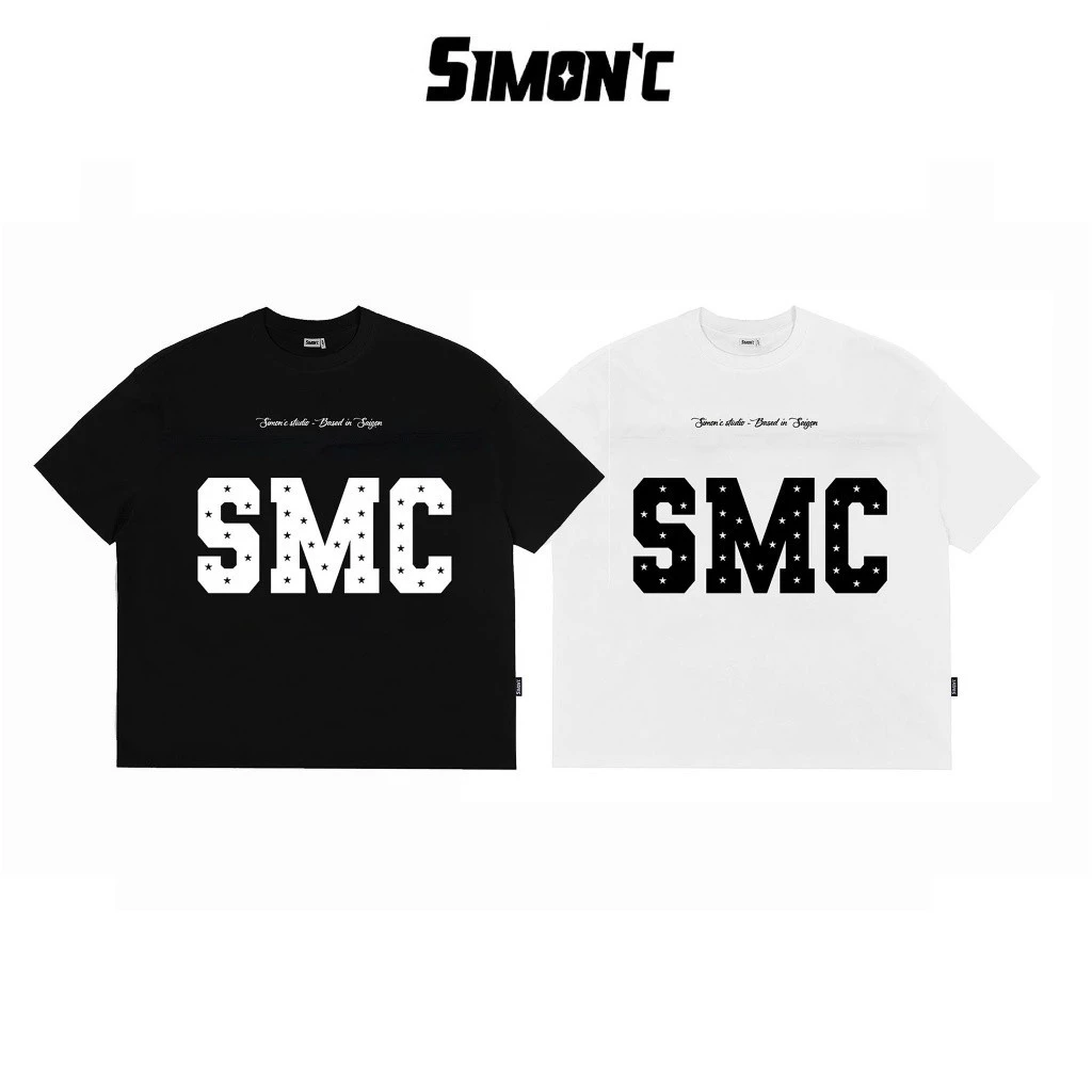 Áo Thun Boxy SimonC SMC Star Effect  - Đen Trắng Basic Cotton Unisex Nam N