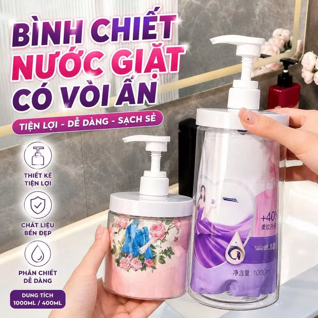 Bình chiết nước giặt có vòi nhấn tiện lợi nhiều dung tích đa năng