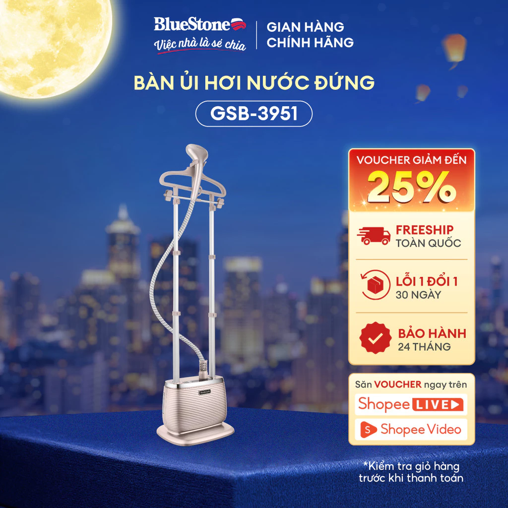 [BlueStone] Bàn Ủi Hơi Nước Đứng BlueStone GSB-3951 Công Suất 1900W - Bảo Hành 2 Năm