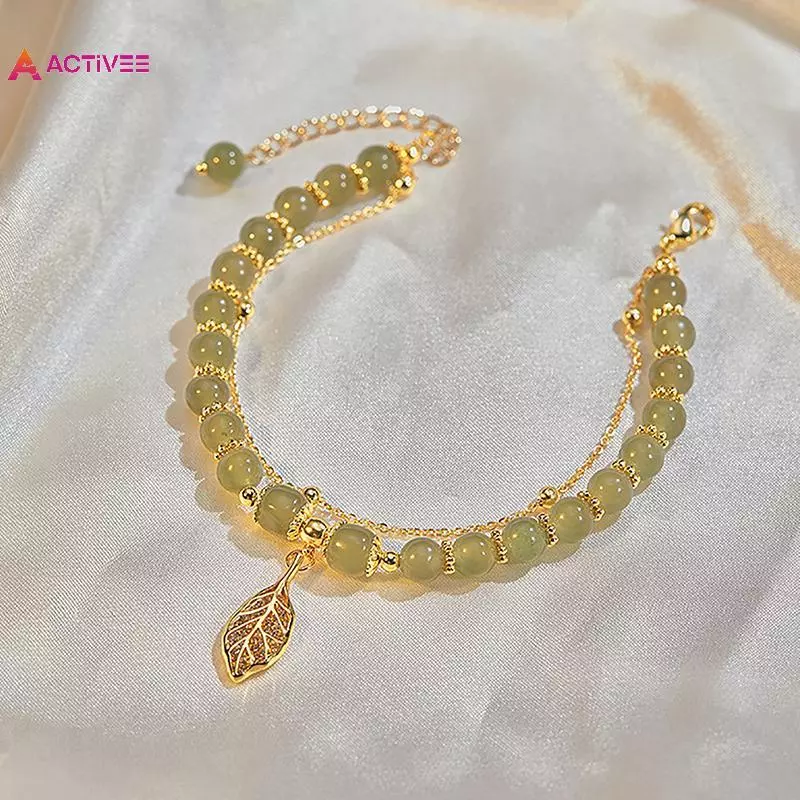 < Activee > Phụ Kiện Cho Nữ Giả Ngọc Đính Hạt Vòng Tay Lá Hai Lớp Dây Xích Vòng Tay Cho Bé Gái Tiệc Cưới Trang Sức Quà Tặng Đẹp