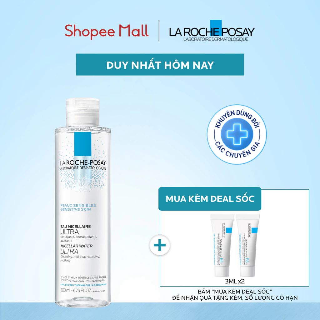 Nước làm sạch và tẩy trang cho da nhạy cảm La Roche-Posay Micellar Water Ultra Sensitive Skin 200ml