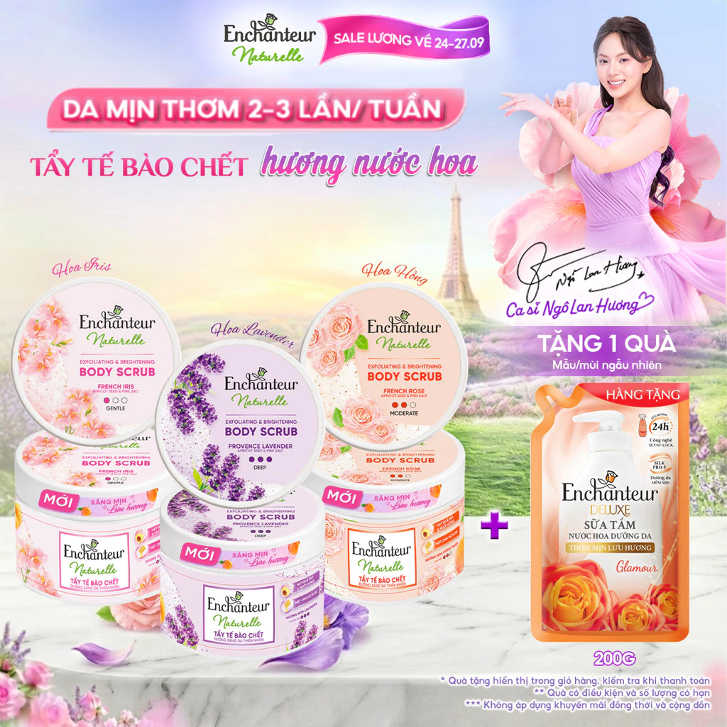 Tẩy tế bào chết thành phần thiên nhiên 100% từ Pháp Enchanteur Naturelle dưỡng da sáng mịn lưu hương 250g