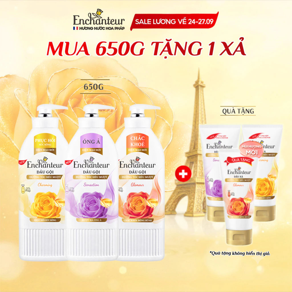 [LIVE Inhouse] [TẶNG Dầu xả] Dầu gội dưỡng tóc mượt thơm lâu ENCHANTEUR Charming / Sensation 650g (Tặng mùi ngẫu nhiên)
