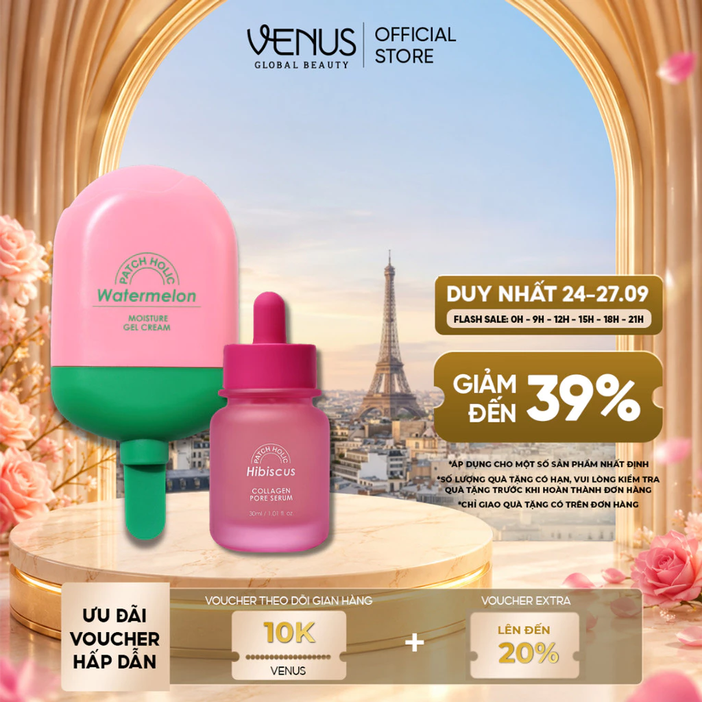 [DEAL MỞ BÁN] Bộ Đôi Giảm Nếp Nhăn Serum Hibiscus Collagen & Kem Dưỡng Dưa Hấu Patch Holic Cho Làn Da Ẩm & Căng Mọng