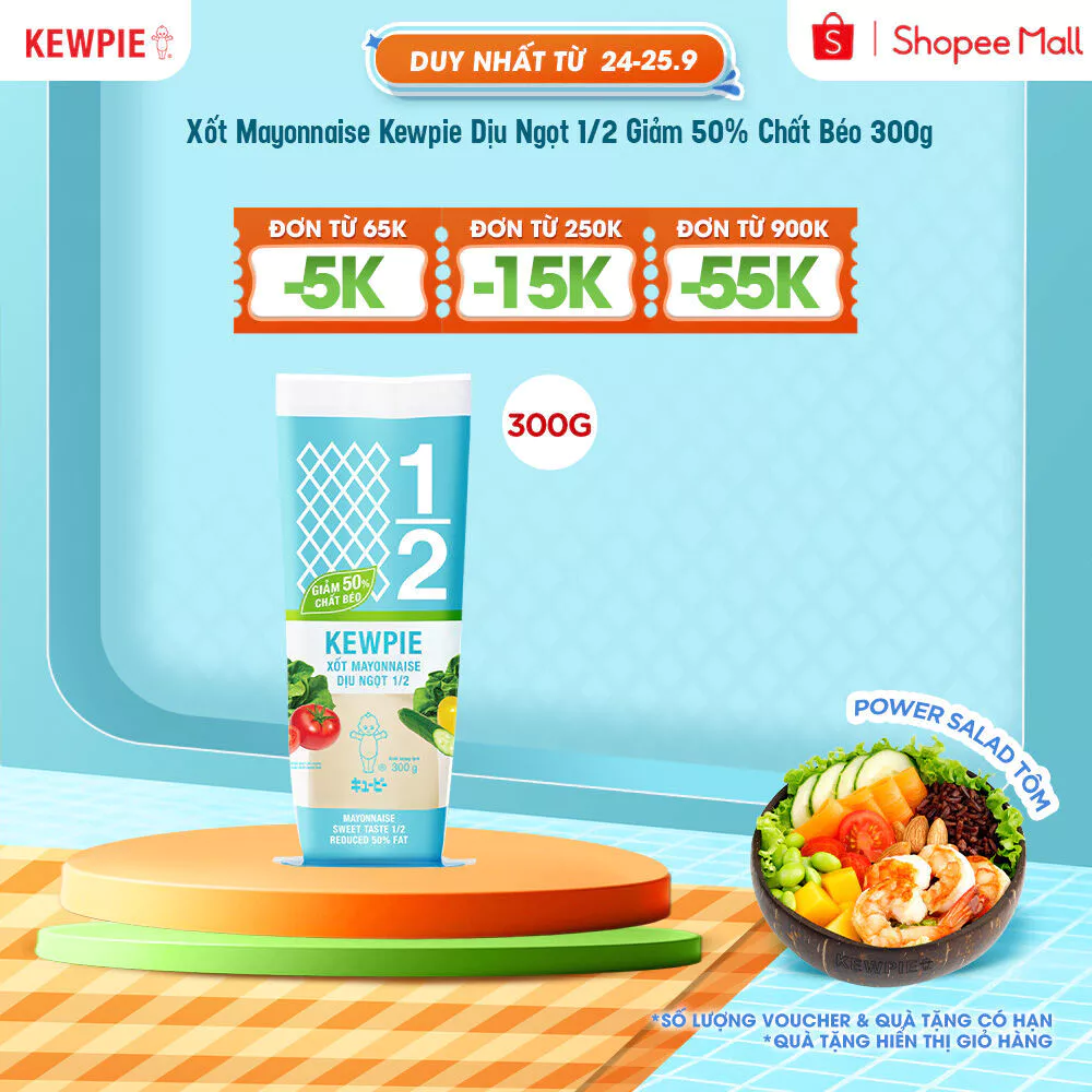 Xốt Mayonnaise Kewpie Dịu Ngọt 1/2 Giảm 50% Chất Béo 300g
