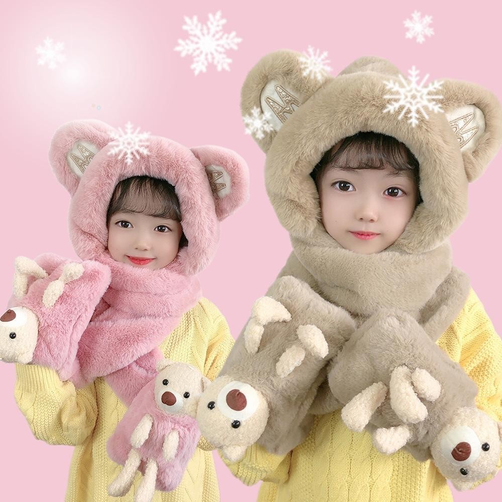 Mũ Lông Kèm Khăn Và Bao Tay 3in1 Cho Bé, Chất Lông Thỏ Mềm Mịn Cực Ấm